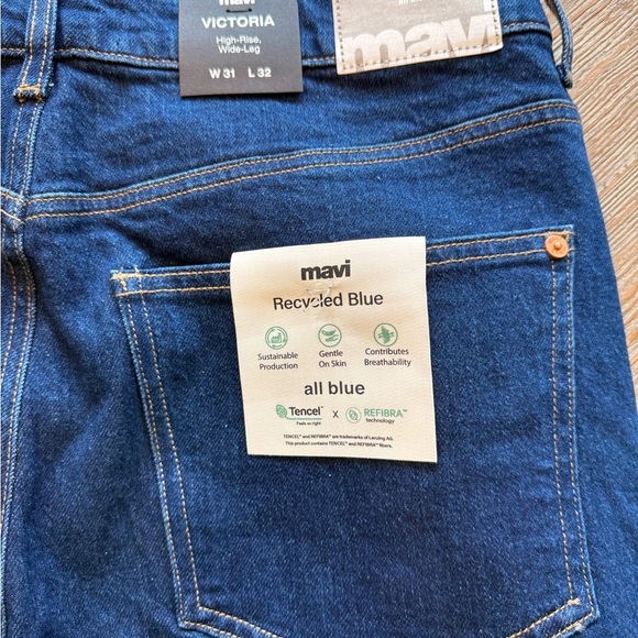 Mavi Denim - Mavi Victoria High-Rise Wide Leg Solid Deep Recycled Blue Relaxed Jeans 31/32